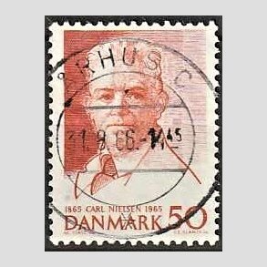 FRIM�RKER DANMARK | 1965 - AFA 435F - Komponist Carl Nielsen - 30 �re oranger�d flour - Pragt Stemplet