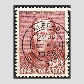 FRIM�RKER DANMARK | 1966 - AFA 444F - Christen Kold - 50 �re brunr�d flour - Pragt Stemplet