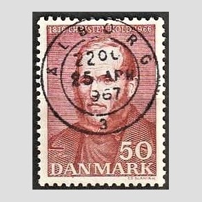 FRIM�RKER DANMARK | 1966 - AFA 444F - Christen Kold - 50 �re brunr�d flour - Pragt Stemplet
