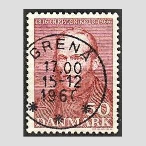 FRIM�RKER DANMARK | 1966 - AFA 444F - Christen Kold - 50 �re brunr�d flour - Pragt Stemplet