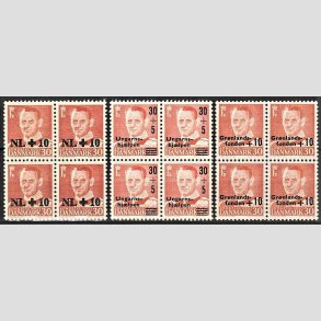 FRIMRKER DANMARK | 1953-59 - AFA 344,369,373 - Hollandshjlpen mv. - +10/30,30+5,+10/30 re rd i 4-blok - Postfrisk