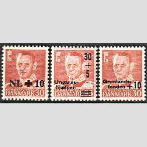 FRIMRKER DANMARK | 1953-59 - AFA 344,369,373 - Hollandshjlpen mv. - +10/30,30+5,+10/30 re rd - Postfrisk