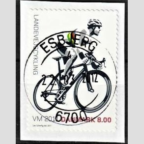 FRIM�RKER DANMARK | 2011 - AFA 1674 - WM i landevejscykling - 8,00 Kr. flerfarvet p� klip - Pragt Stemplet