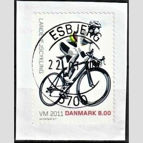 FRIM�RKER DANMARK | 2011 - AFA 1674 - WM i landevejscykling - 8,00 Kr. flerfarvet p� klip - Pragt Stemplet