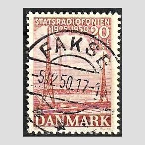FRIM�RKER DANMARK | 1950 - AFA 317 - Statsradiofonien 25 �r - 20 �re r�d - Pragt Stemplet Fakse