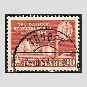 FRIM�RKER DANMARK | 1954 - AFA 356 - Statstelegrafen - 30 �re brunr�d - Pragt Stemplet
