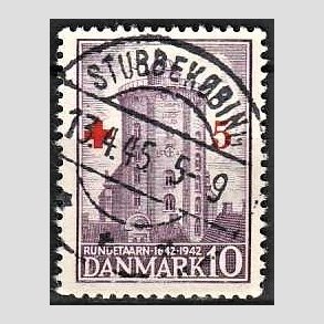 FRIM�RKER DANMARK | 1944 - AFA 283 - R�de Kors provisorium - + 5/ 10 �re violet - Pragt Stemplet Stubbek�bing