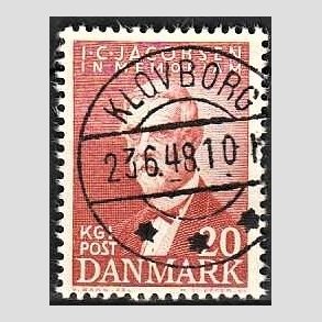 FRIM�RKER DANMARK | 1947 - AFA 305 - I. C. Jacobsen - 20 �re brunr�d - Pragt Stemplet Klovborg