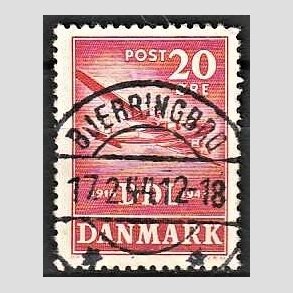 FRIM�RKER DANMARK | 1943 - AFA 282 - Danske Luftfartselskab 25 �r - 20 �re r�d - Pragt Stemplet