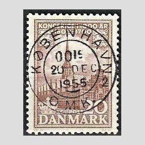 FRIM�RKER DANMARK | 1953-56 - AFA 353 - Kongeriget 1000 �r - 20 �re brun - Pragt Stemplet