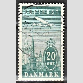 FRIMRKER DANMARK | 1934 - AFA 218 - Luftpostfrimrker - 20 re blgrn - Alm. god gennemsnitskvalitet - Stemplet (Photo eksempel)
