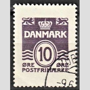 FRIMRKER DANMARK | 1940 - AFA 266 - Stort papirformat - 10 re violet - Alm. god gennemsnitskvalitet - Stemplet (Photo eksempel)