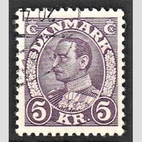 FRIMRKER DANMARK | 1934 - AFA 213 - Christian X stlstik 5 kr. violet - Alm. god gennemsnitskvalitet - Stemplet (Photo eksempel)
