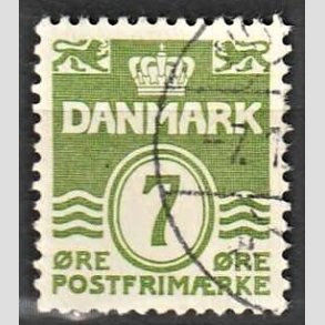 FRIMRKER DANMARK | 1938 - AFA 247 - Blgelinie 7 re grn type II - Alm. god gennemsnitskvalitet - Stemplet (Photo eksempel)