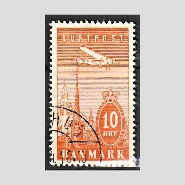 FRIMRKER DANMARK | 1934 - AFA 216 - Luftpostfrimrker - 10 re gul - Alm. god gennemsnitskvalitet - Stemplet (Photo eksempel)