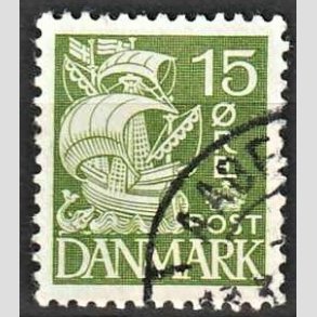 FRIMRKER DANMARK | 1940 - AFA 257a - Karaveltype stlstik - 15 re grn type II - Alm. god gennemsnitskvalitet - Stemplet (Photo eksempel)