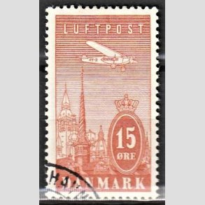 FRIMRKER DANMARK | 1934 - AFA 217 - Luftpostfrimrker - 15 re rd - Alm. god gennemsnitskvalitet - Stemplet (Photo eksempel)