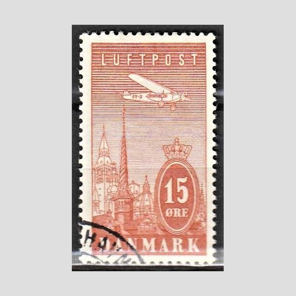 FRIMRKER DANMARK | 1934 - AFA 217 - Luftpostfrimrker - 15 re rd - Alm. god gennemsnitskvalitet - Stemplet (Photo eksempel)
