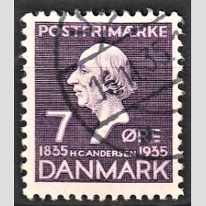FRIMRKER DANMARK | 1935 - AFA 224 - H. C. Andersen mindeudgave - 7 re lilla - Alm. god gennemsnitskvalitet - Stemplet (Photo eksempel)