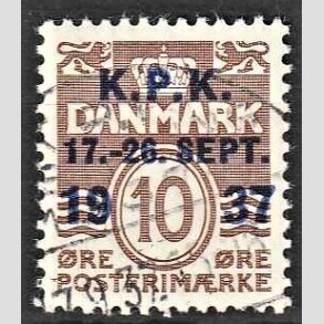 FRIMRKER DANMARK | 1937 - AFA 243 - K. P. K. Udstilling - 10 re brun - Alm. god gennemsnitskvalitet - Stemplet (Photo eksempel)