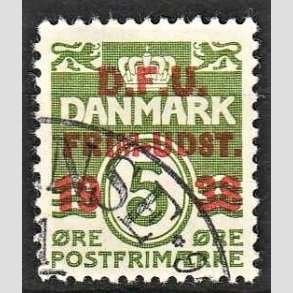 FRIMRKER DANMARK | 1938 - AFA 245 - D.F.U Udstilling - 5 re grn (199a) - Alm. god gennemsnitskvalitet - Stemplet (Photo eksempel)