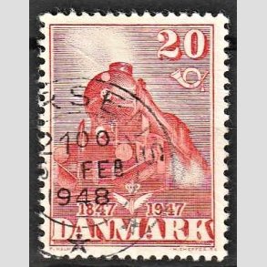 FRIMRKER DANMARK | 1947 - AFA 303a - 100 ret for frste danske jernbane - 20 re rd Type II - Alm. god gennemsnitskvalitet - Stemplet (Photo eksempel)