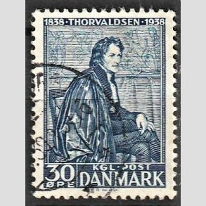 FRIMRKER DANMARK | 1938 - AFA 251 - Bertel Thorvaldsen - 30 re bl - Alm. god gennemsnitskvalitet - Stemplet (Photo eksempel)