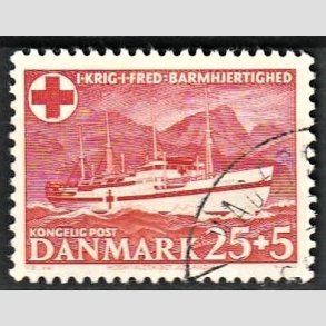 FRIMRKER DANMARK | 1951 - AFA 333 - Hospitalsskibet Jutlandia - 25 + 5 re rd - Alm. god gennemsnitskvalitet - Stemplet (Photo eksempel)