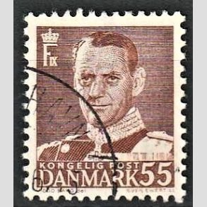 FRIMRKER DANMARK | 1951 - AFA 327 - Frederik IX - 55 re mrkbrun - Alm. god gennemsnitskvalitet - Stemplet (Photo eksempel)