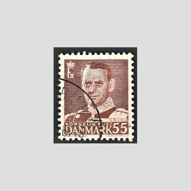 FRIMRKER DANMARK | 1951 - AFA 327 - Frederik IX - 55 re mrkbrun - Alm. god gennemsnitskvalitet - Stemplet (Photo eksempel)
