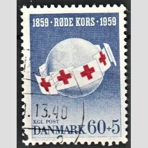 FRIMRKER DANMARK | 1959 - AFA 379 - Rde Kors - 60 + 5 re bl/rd - Alm. god gennemsnitskvalitet - Stemplet (Photo eksempel)