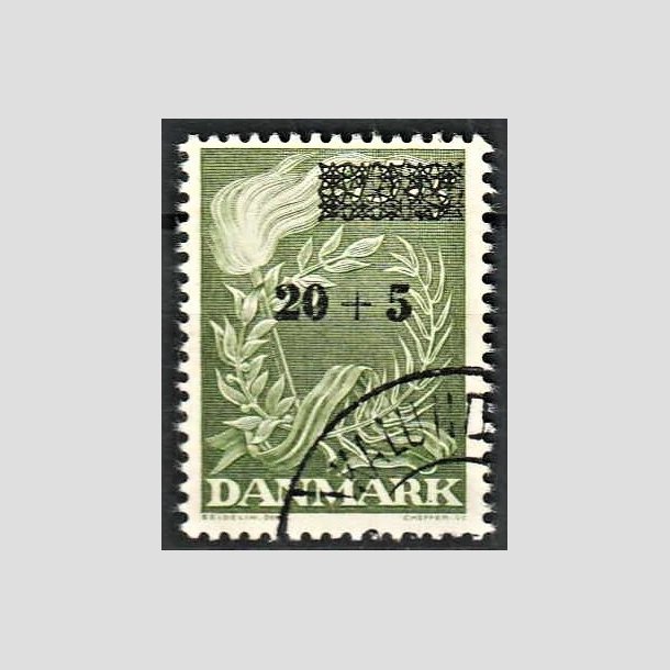 FRIMRKER DANMARK | 1953 - AFA 358 - Frihedsfond provisorier - 20 + 5/15 + 5 re grn - Alm. god gennemsnitskvalitet - Stemplet (Photo eksempel)
