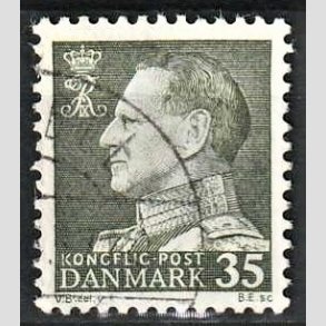 FRIMRKER DANMARK | 1961-62 - AFA 395F - Frederik IX ny tegning - 35 re mrkgrn Flour papir - Alm. god gennemsnitskvalitet - Stemplet (Photo eksempel)