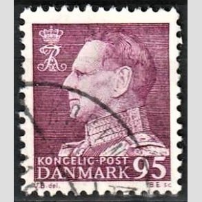 FRIMRKER DANMARK | 1963 - AFA 419 - Frederik IX ny tegning - 95 re mrkrdlilla - Alm. god gennemsnitskvalitet - Stemplet (Photo eksempel)