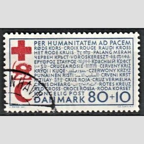 FRIMRKER DANMARK | 1966 - AFA 442F - Dansk Rde Kors - 80 + 10 re bl/rd - Alm. god gennemsnitskvalitet - Stemplet (Photo eksempel)