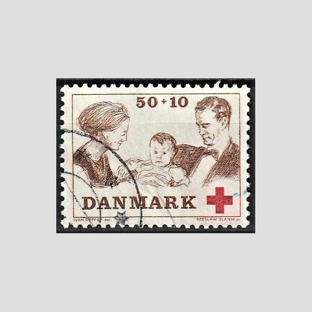 FRIMRKER DANMARK | 1969 - AFA 491 - Dansk Rde Kors - 50 + 10 re brun/rd - Alm. god gennemsnitskvalitet - Stemplet (Photo eksempel)