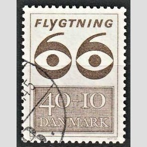 FRIMRKER DANMARK | 1966 - AFA 448F - Flygtning 1966 - 40 + 10 re brun - Alm. god gennemsnitskvalitet - Stemplet (Photo eksempel)