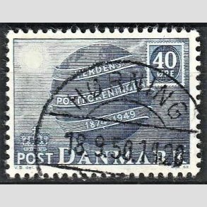 FRIM�RKER DANMARK | 1949 - AFA 316 - Verdenspostforeningen 75 �r - 40 �re bl� - Lux Stemplet H�rning