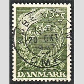 FRIM�RKER DANMARK | 1947 - AFA 299 - Modstandsbev�gelsen - 15 + 5 �re gr�n - Pragt Stemplet