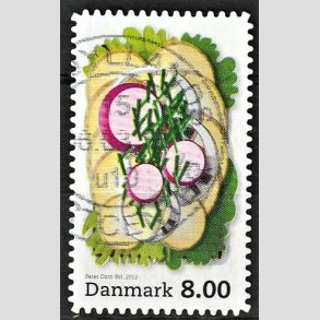 FRIMRKER DANMARK | 2012 - AFA 1703a - Smrrebrd - 8,00 Kr. flerfarvet uregelmssige hjrner - Alm. god gennemsnitskvalitet - Stemplet (Photo eksempel)