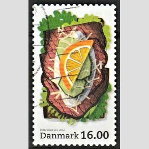 FRIMRKER DANMARK | 2012 - AFA 1704 - Smrrebrd - 16,00 Kr. flerfarvet - Alm. god gennemsnitskvalitet - Stemplet (Photo eksempel)