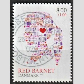 FRIMRKER DANMARK | 2013 - AFA 1747a - Red Barnet - 8,00 + 1,00 kr. flerfarvet, uregelmssige hjrner - Alm. god gennemsnitskvalitet - Stemplet (Photo eksempel)