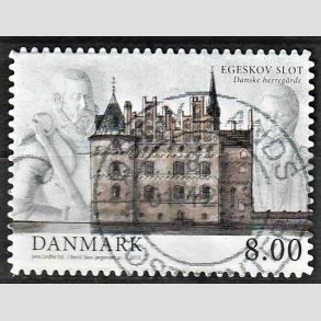 FRIMRKER DANMARK | 2013 - AFA 1738a - Danske herregrde II - 8,00 kr. Egeskov slot uregelmssige hjrner - Alm. god gennemsnitskvalitet - Stemplet (Photo eksempel)