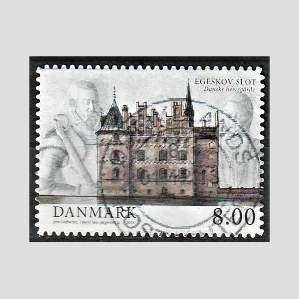 FRIMRKER DANMARK | 2013 - AFA 1738a - Danske herregrde II - 8,00 kr. Egeskov slot uregelmssige hjrner - Alm. god gennemsnitskvalitet - Stemplet (Photo eksempel)