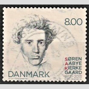 FRIMRKER DANMARK | 2013 - AFA 1740 - Sren Kierkegaard - 8,00 kr. flerfarvet - Alm. god gennemsnitskvalitet - Stemplet (Photo eksempel)