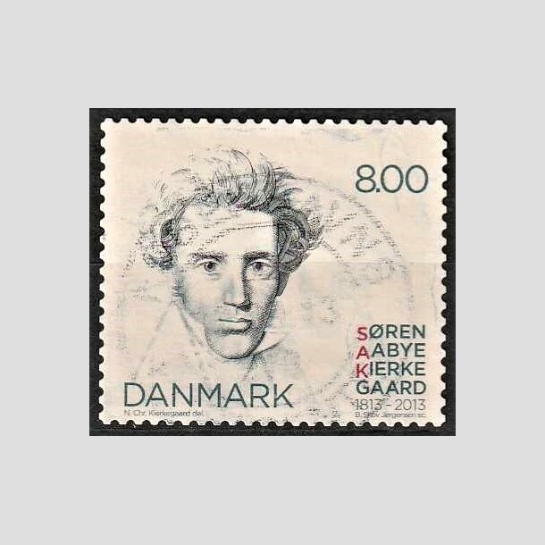 FRIMRKER DANMARK | 2013 - AFA 1740 - Sren Kierkegaard - 8,00 kr. flerfarvet - Alm. god gennemsnitskvalitet - Stemplet (Photo eksempel)