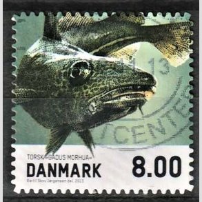 FRIMRKER DANMARK | 2013 - AFA 1727a - Fisk - 8,00 kr. torsk, uregelmssige hjrner - Alm. god gennemsnitskvalitet - Stemplet (Photo eksempel)