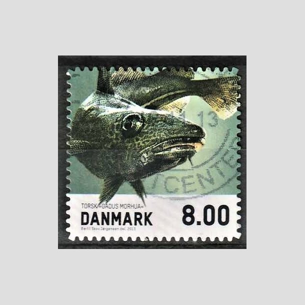 FRIMRKER DANMARK | 2013 - AFA 1727a - Fisk - 8,00 kr. torsk, uregelmssige hjrner - Alm. god gennemsnitskvalitet - Stemplet (Photo eksempel)