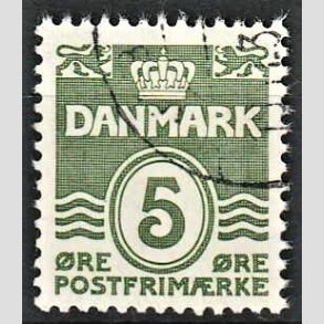 FRIM�RKER DANMARK | 1937-38 - AFA 234 - B�lgelinie 5 �re gr�gr�n - Stemplet