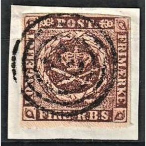 FRIMRKER DANMARK | 1853 - AFA 1 - 4 R.B.S IIa sortbrun p klip - Thiele II - Stemplet